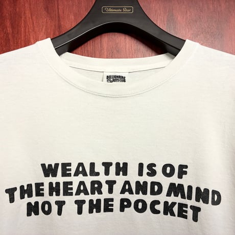 レア BILLIONAIRE BOYS CLUB 「WEALTH IS OF THE HEART AND MIND NOT THE POCKET」 バックプリント入り 長袖Tシャツ ホワイト Lサイズ
