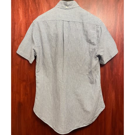 MADE IN USA製 GITMAN BROS VINTAGE ストライプ柄半袖ボタンダウンリネンコットンシャツ ホワイト×ブルー Mサイズ