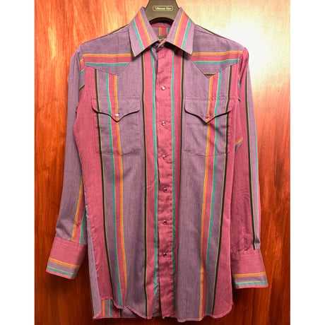 MADE IN USA製 80s～90s Panhandle Slim ストライプ柄長袖ウエスタンシャツ パープル 14 1/2×32サイズ