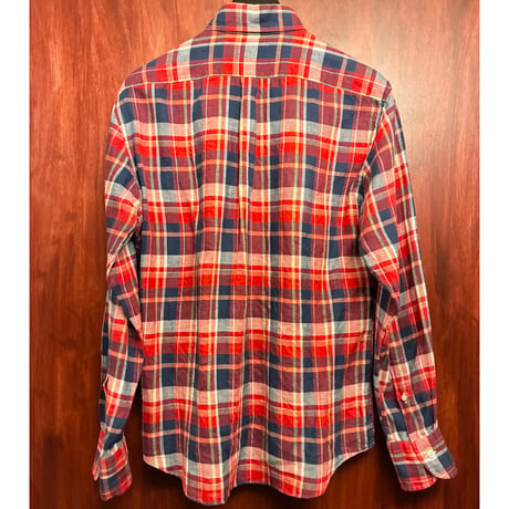 MADE IN JAPAN製 Maker's Shirt 鎌倉 チェック柄 リネン100% 長袖ボタンダウンシャツ レッド 39-15 1/2サイズ