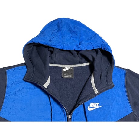 NIKE ナイロン切り替えスウェットフルジップパーカー ネイビー×ブルー Mサイズ
