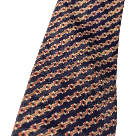 MADE IN ITALY製 STEFANO RICCI FOR Harrods レジメンタルストライプ総柄シルクネクタイ ネイビー