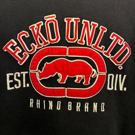 ECKO UNLTD. ロゴ刺繍入り プルオーバーパーカー ブラック×チャコールグレー Mサイズ