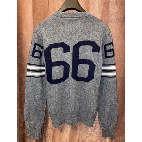 MADE IN ITALY製 FRANKLIN MARSHALL VARSITY ナンバリング クルーネックヴァージンウールセーター グレー XSサイズ