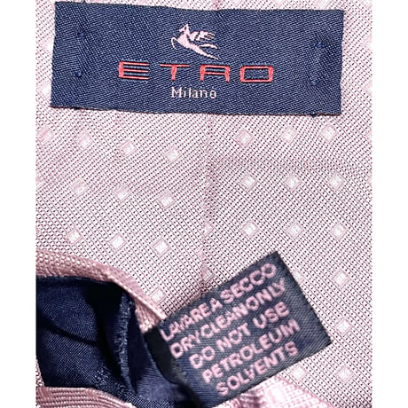 MADE IN ITALY製 ETRO ドット柄シルクネクタイ ピンク
