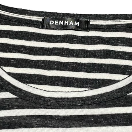 DENHAM リネン混半袖ボーダーTシャツ ブラック×ホワイト Sサイズ
