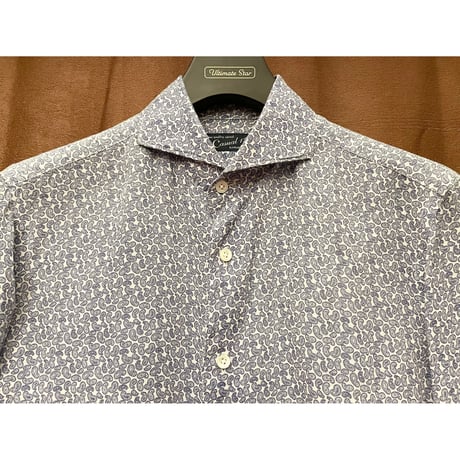 MADE IN JAPAN製 Casual 134 KAMAKURA SHIRT 長袖ペイズリー柄リネンシャツ ホワイト×ネイビー Mサイズ