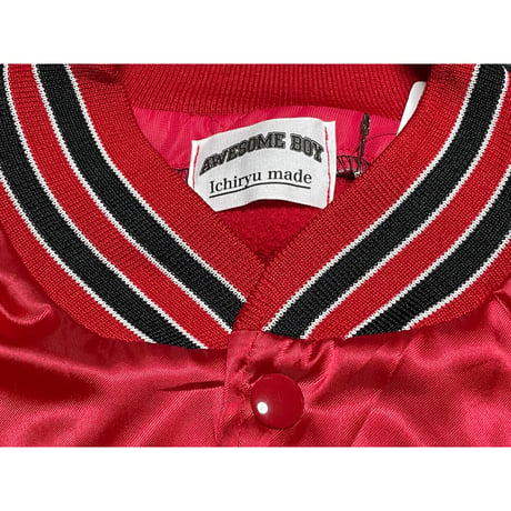 Awesome Boy × ichiryu made REMAKE FLEECE STADIUM JACKET レッド Lサイズ