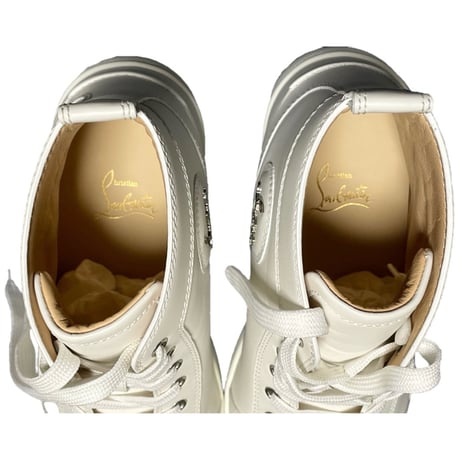 ☆箱、付属品インボイス付き新古品☆ MADE IN ITALY製 Christian Louboutin スタッズ付きハイカットレザースニーカー ホワイト 42サイズ