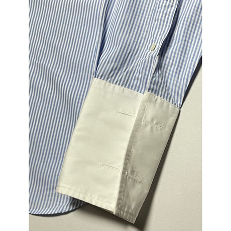 T.M. Lewin SLIM FIT クレリックダブルカフス長袖ストライプ柄シャツ サックス 39-84