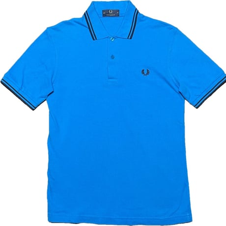 MADE IN ENGLAND製 FRED PERRY 襟ライン半袖鹿の子ポロシャツ ターコイズブルー 36サイズ