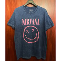 ▲訳あり商品▲ NIRVANA 2023年モデル スマイルマークプリント バンドTシャツ インディゴ Lサイズ