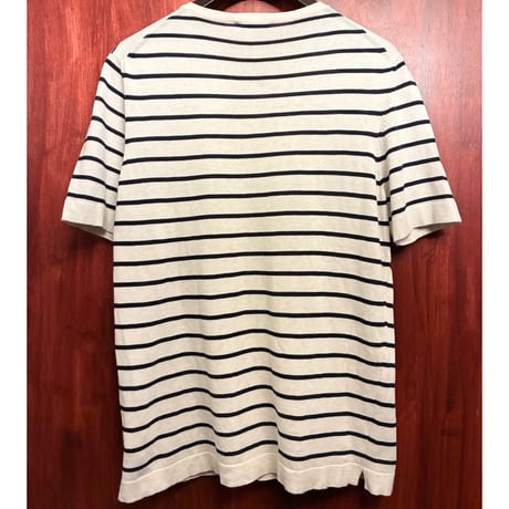 MADE IN ITALY製 Gran Sasso FRESH COTTON ボーダー柄 半袖ニットTシャツ アイボリー×ネイビー 46サイズ