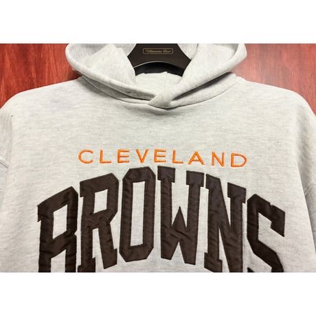 希少 MADE IN USA製 90s RUSSELL ATHLETIC × NFL PRO LINE CLEVELAND BROWNS 刺繡入り プルオーバーパーカー ライトグレー Mサイズ