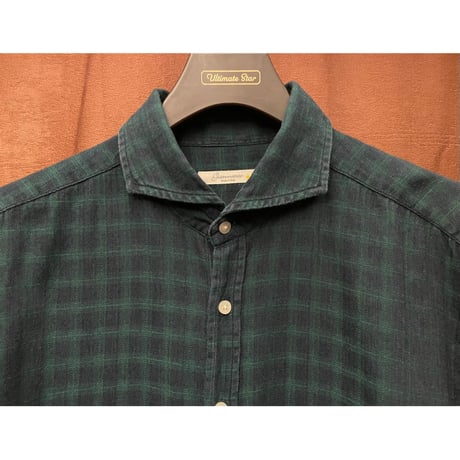 MADE IN ITALY製 Gianmarco 長袖チェック柄シャツ ダークグリーン 42-16 1/2サイズ