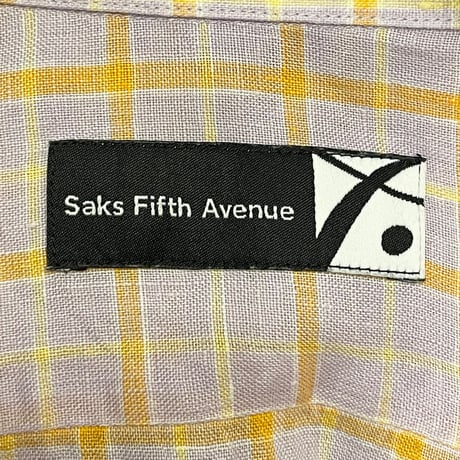 Saks Fifth Avenue チェック柄 長袖リネンシャツ パープル 16サイズ