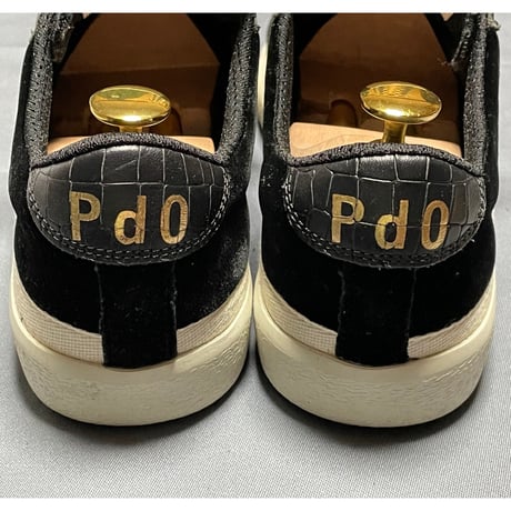 MADE IN ITALY製 Pantofola d'Oro SUPREMEライン ベルベット×型押しレザー ハンドメイドローカットスニーカー ブラック 43サイズ