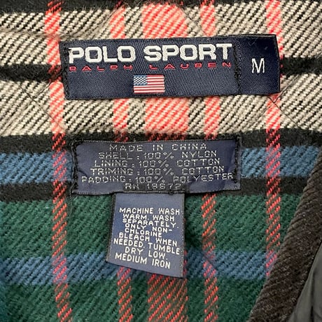 90s POLO SPORT 裏チェック柄キルティングベスト ブラック Mサイズ