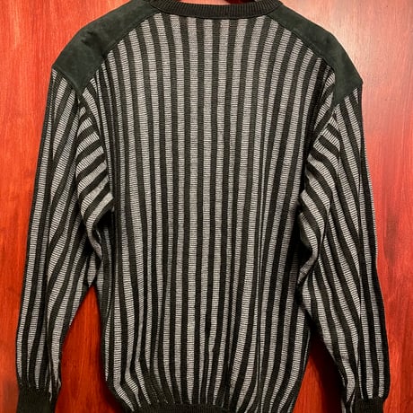 MADE IN FRANCE製 FIELDING PARIS アクリルウールクルーネック3Dニットセーター ブラック×グレー M/42サイズ