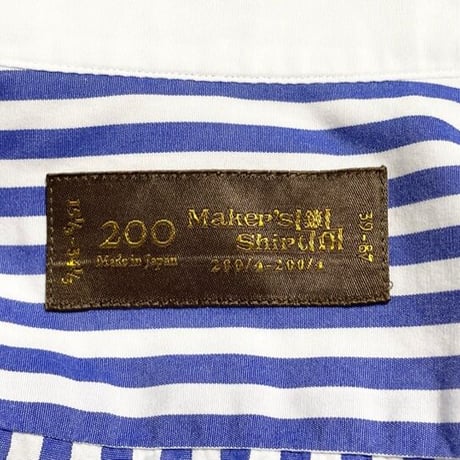 MADE IN JAPAN製 Maker's Shirt KAMAKURA 200番手 クレリック長袖ストライプシャツ ブルー 39-87サイズ