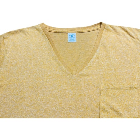 MADE IN USA製 Velva Sheen 胸ポケット付き霜降り半袖VネックTシャツ マスタード Mサイズ