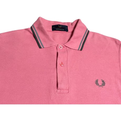 MADE IN ENGLAND製 FRED PERRY 襟ライン半袖鹿の子ポロシャツ ピンク 36サイズ