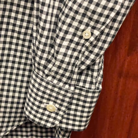 MADE IN PORTUGAL製 dunhill ENGINEERED FIT ギンガムチェック柄長袖シャツ ブラック×ホワイト Mサイズ