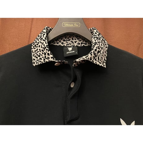 JOYRICH × PLAYBOY オーバーサイズ長袖ニットラガーポロシャツ ブラック Sサイズ