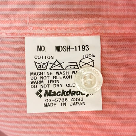 MADE IN JAPAN製 MACKDADDY グラデーション ヒッコリーストライプ柄 長袖オックスフォードシャツ ピンク×ホワイト XLサイズ