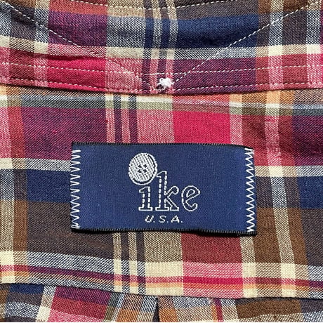 MADE IN USA製 IKE BEHAR プルオーバー半袖ボタンダウンシャツ マルチカラー Sサイズ