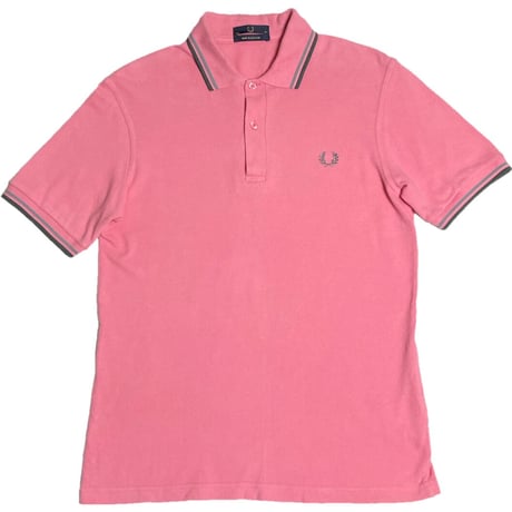 MADE IN ENGLAND製 FRED PERRY 襟ライン半袖鹿の子ポロシャツ ピンク 36サイズ
