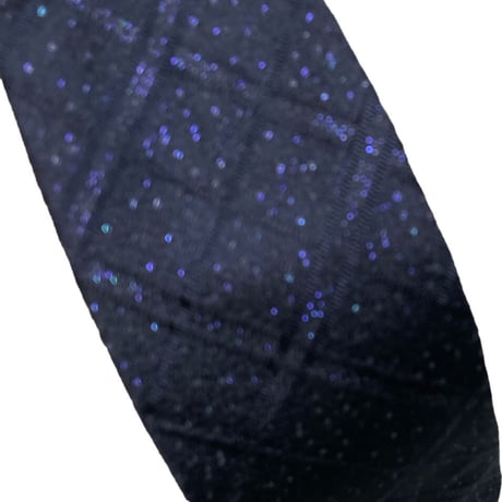 MADE IN FRANCE製 DORMEUIL チェック柄ラメシルクネクタイ ネイビー