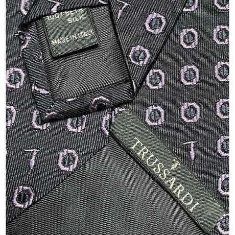MADE IN ITALY製 TRUSSARDI ドット柄シルクネクタイ パープル