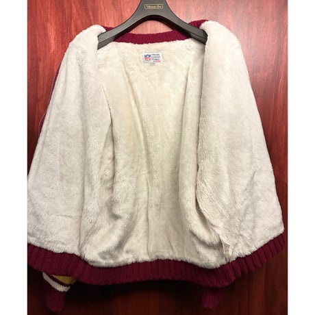 レア MADE IN KOREA製 90s EAST POINT × NFL WASHINGTON REDSKINS 裏ボア フルジップニットジャケット ワイン Fサイズ