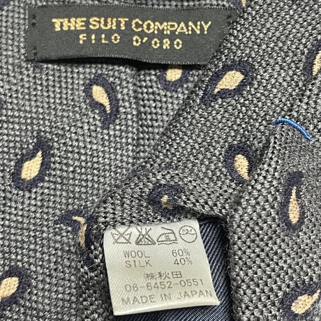 MADE IN JAPAN製 FILO D'ORO THE SUIT COMPANY ペイズリー柄ウールシルクネクタイ チャコールグレー