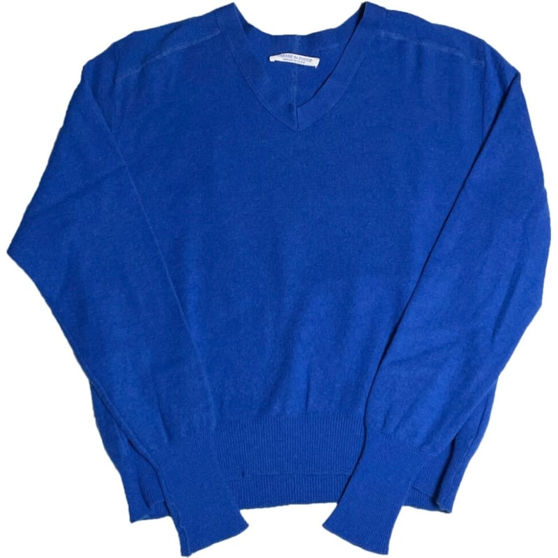 MADE IN FRANCE製 CABANE de ZUCCA Vネックウールセーター ブルー 