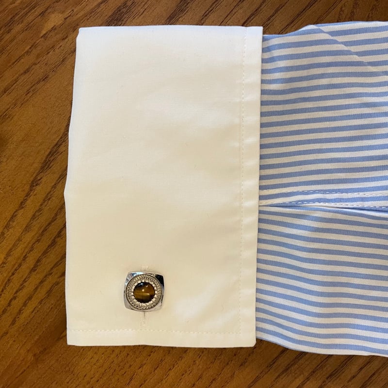 タイガーアイ石付き ネクタイピン、カフスボタンセット シルバー