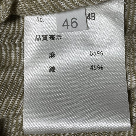 MADE IN ITALY製 roberto collina 半袖ボーダー柄コットンリネンニットポロシャツ オリーブ×ホワイト 46サイズ