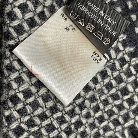 MADE IN ITALY製 BARNEYS NEWYORK ヴァージンウールコットンマフラー ネイビー×グレー