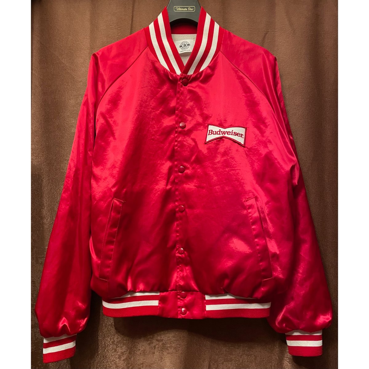 MADE IN USA製 Budweiser サテンスタジアムジャケット レッド L MADE IN USA製 Budweiser サテンスタジアムジャケット レッド L