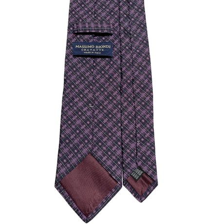 MADE IN ITALY製 MASSIMO BIONDI CRAVATTE チェック柄シルクネクタイ パープル