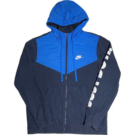 NIKE ナイロン切り替えスウェットフルジップパーカー ネイビー×ブルー Mサイズ