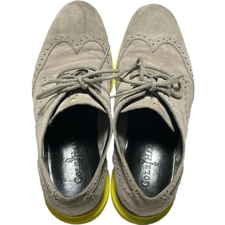 COLE HAAN ウイングチップスウェードレザーシューズ グレー×イエロー 9Mサイズ