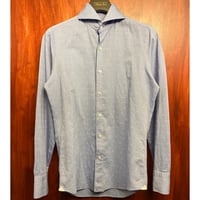【BARNEYS NEWYORK 取り扱い】 MADE IN ITALY製 Finamore 小紋柄 長袖シャンブレーシャツ サックスブルー Sサイズ
