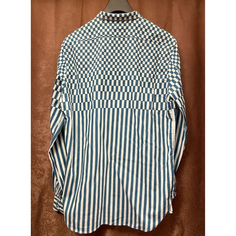 MADE IN PORTUGAL製 LEVI'S MADE & CRAFTED 長袖ブロックチェックストライプ柄シャツ ブルー×ホワイト 1サイズ