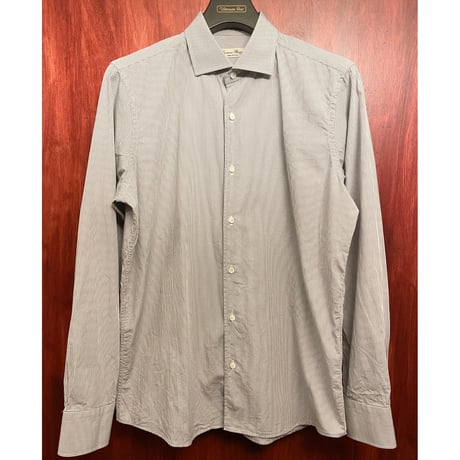 【BARNEYS NEWYORK 取り扱い】 MADE IN ITALY製 Giovanni Rosmini ギンガムチェック柄長袖シャツ グレー 40-15 3/4サイズ