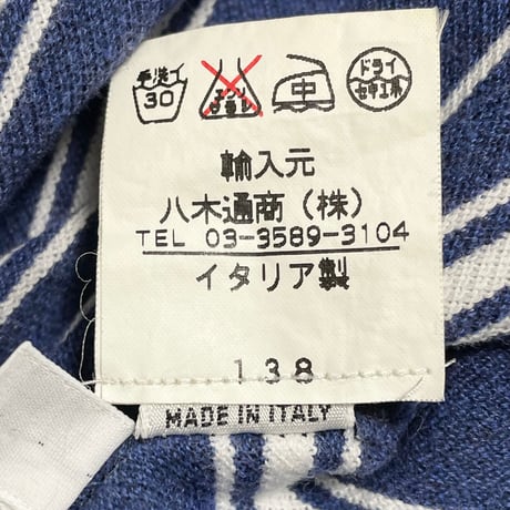 MADE IN ITALY製 VALDOGLIO FOR BEAMS F 胸ポケット付きボーダー柄半袖鹿の子Tシャツ ネイビー Mサイズ