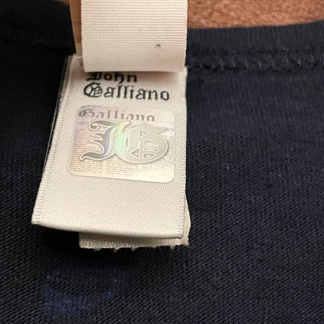 MADE IN ITALY製 John Galliano BEACHWEAR 総柄クルーネックTシャツ ネイビー Sサイズ