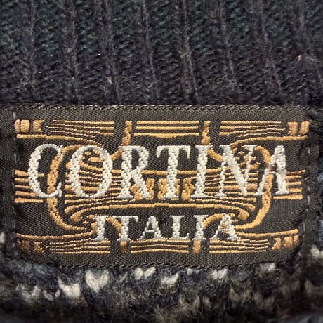 MADE IN ITALY製 CORTINA ITALIA 3Dニット クルーネックアクリルウールセーター ネイビー Mサイズ