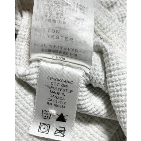 ▲訳あり商品▲【UNITED ARROWS取り扱い】MADE IN CANADA製 re・sei オーガニックコットンワッフル地ヘンリーネック半袖Tシャツ ライトグレー Mサイズ